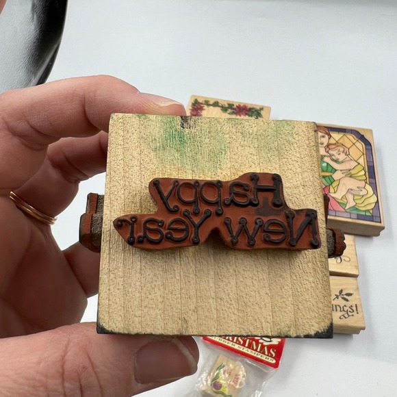 Vintage Lot Rubber Stamps Crafting Junk Journaling Christmas Stained Glass - Picture 10 of 12